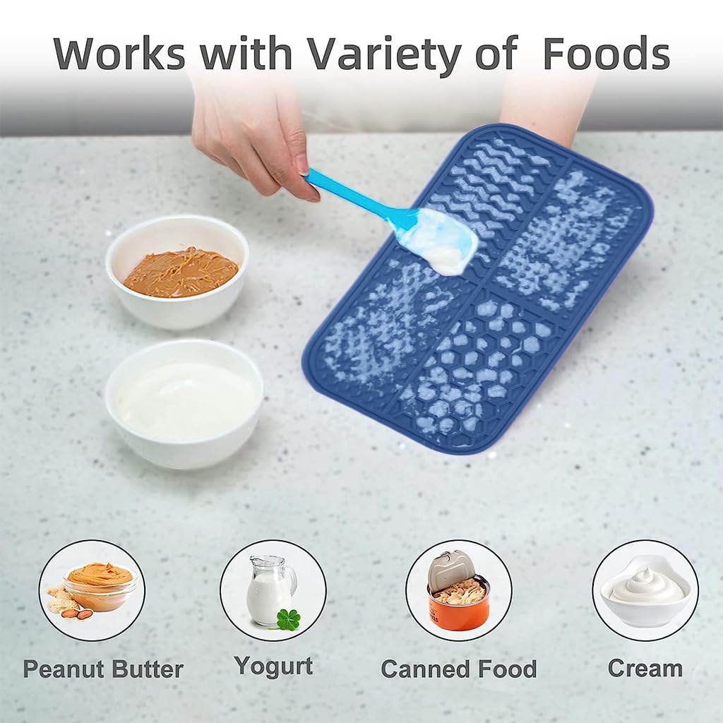 Qpets Lick Pad for Dog Cat, Food-Grade Silicone Dog Food Mat Slow Feeding Mat for Wet Food, Peanut Butter, Rectangular Lick Pad with 4 Patterns, Perfect Use During Training, Bathing, Grooming Qpets Lick Pad for Dog Cat, Food-Grade Silicone Dog Food Mat Slow Feeding Mat for Wet Food, Peanut Butter, Rectangular Lick Pad with 4 Patterns, Perfect Use During Training, Bathing, Grooming